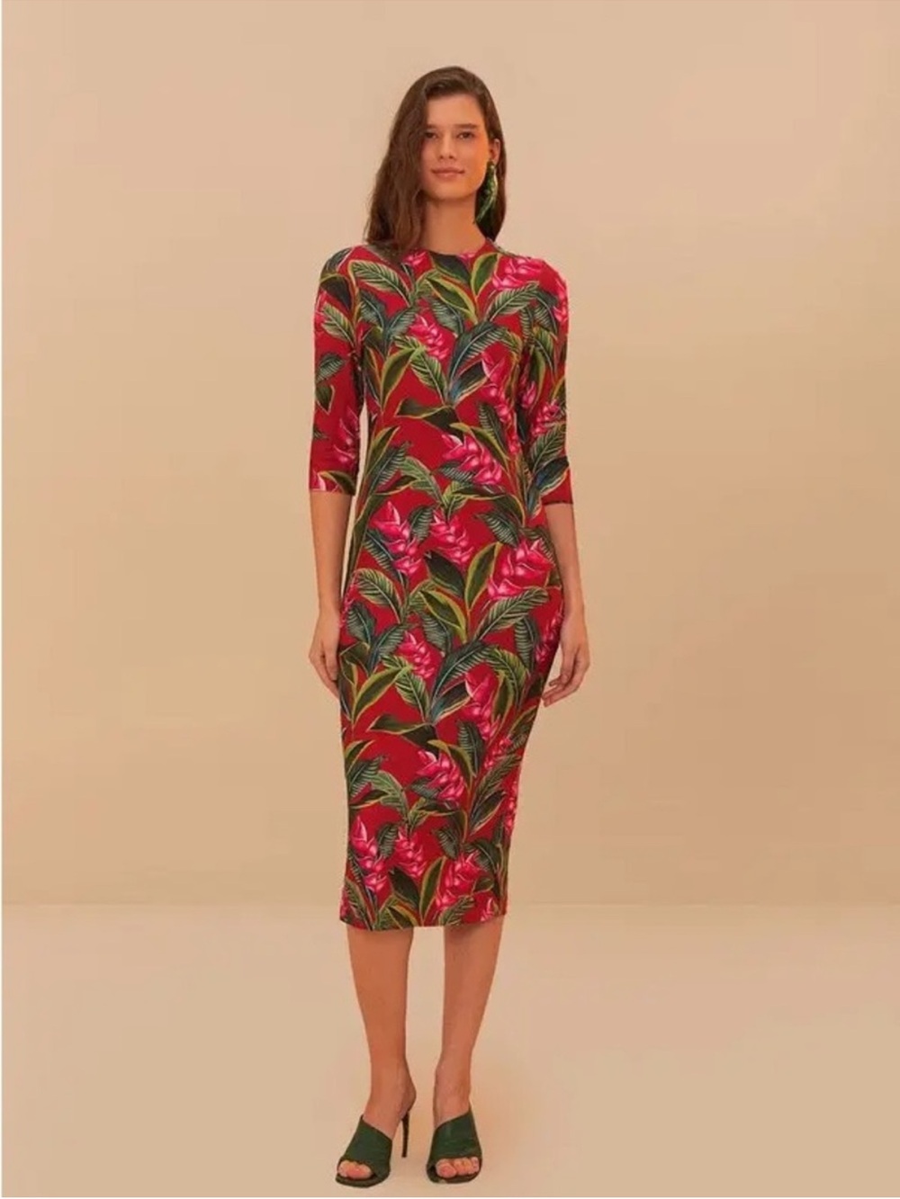 FARM Rio Dream Garden Jersey Midi Dress Medium